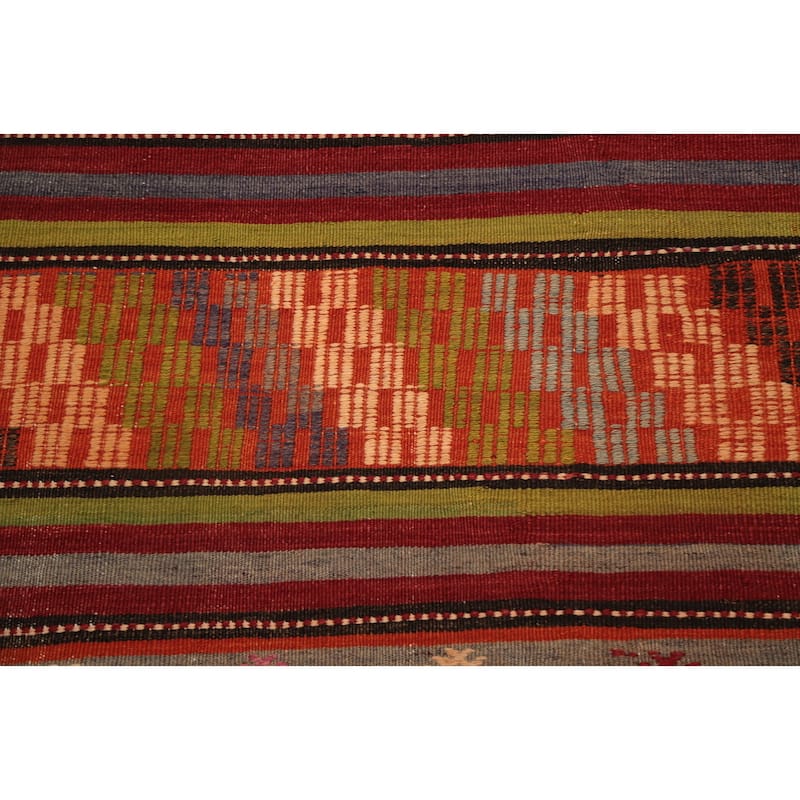 Hand Woven Oriental 100% Wool Carpet Southwestern Tribal Multi-Colored Kilim Area Rug - 10' 2'' X 5' 6''