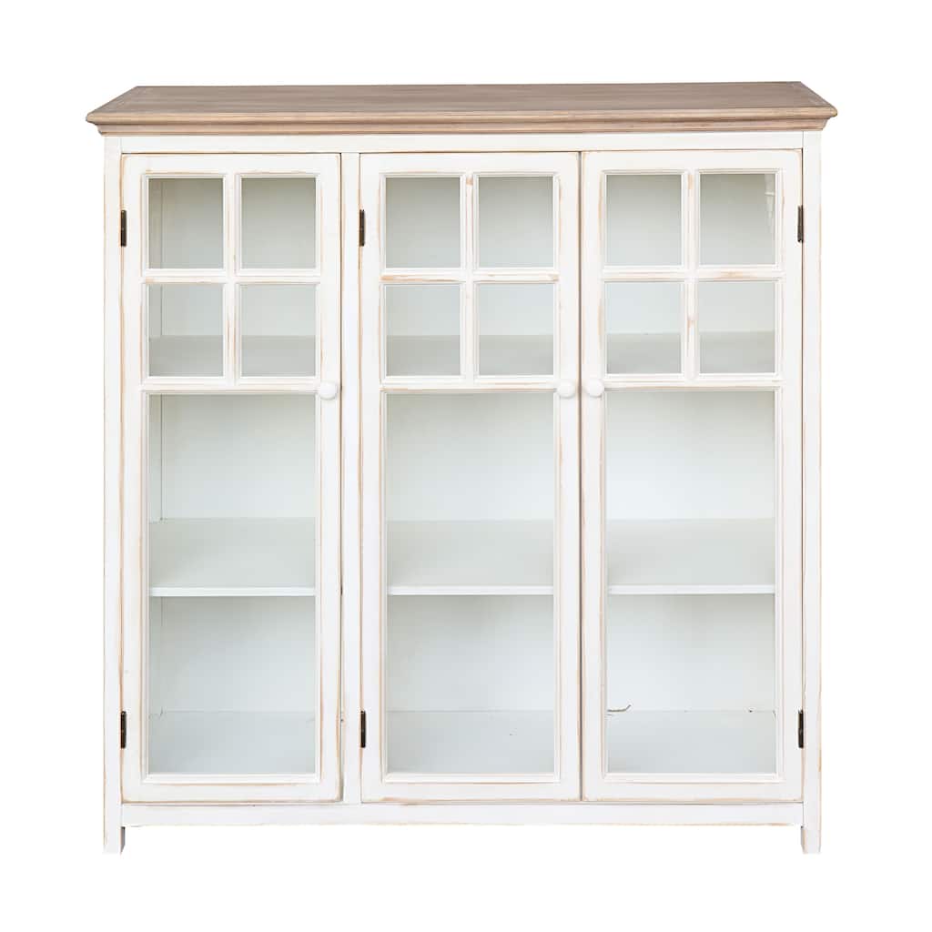 Wood Cabinet with 3 Shelves and 3 Glass Doors