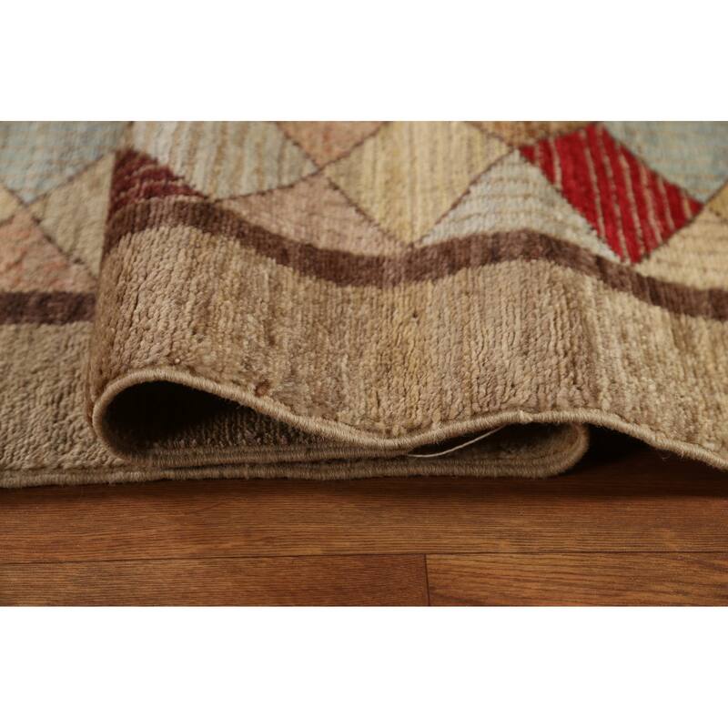 Hand Knotted Oriental 100% Wool Carpet Tribal Geometric Brown Gabbeh (kashkoli) Runner Rug - 10' 9'' X 2' 8''