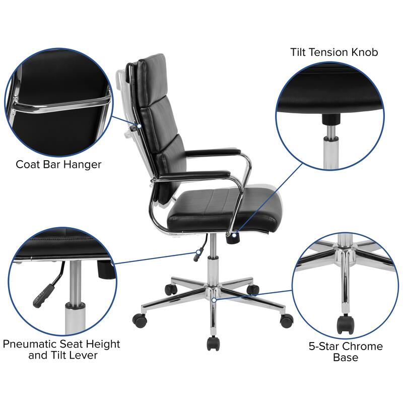 High Back LeatherSoft Contemporary Panel Executive Swivel Office Chair