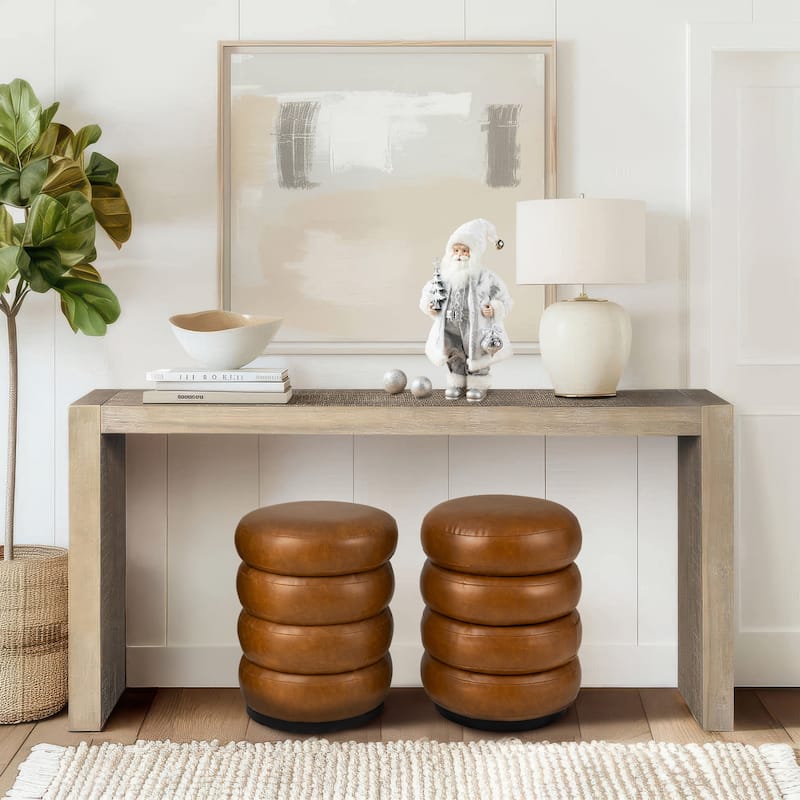 Glitzhome 19.5"H Leather Upholstered Storage Ottoman or Accent Stool