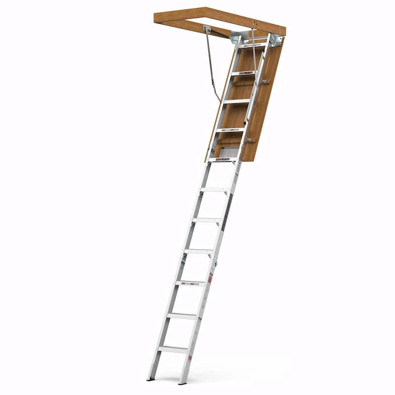 Aluminum Attic Ladder: 350-Pound Capacity, Fits 22 1/2" x 54" Opening, Suitable for 7-10ft Ceilings