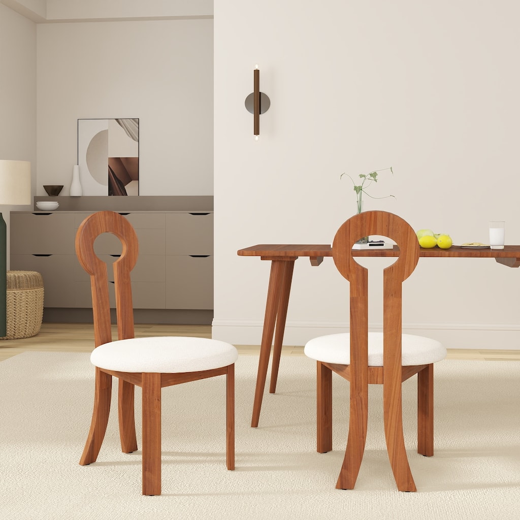 Modern Berber Fleece Upholstered Dining Chair Solid Wood Dining Chair ( Set of 2)