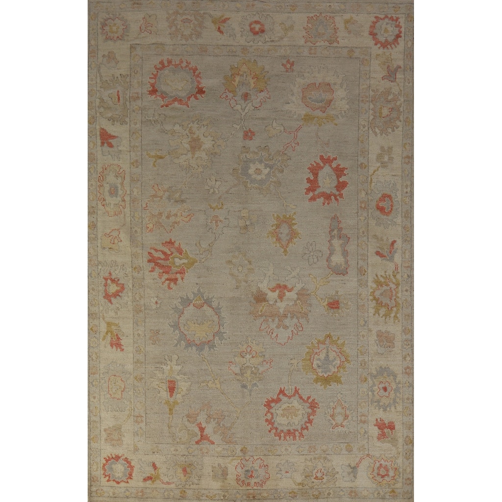Hand Knotted Oriental 100% Wool Carpet Transitional All-Over Beige & Ivories Oushak Area Rug - 8' 10'' X 5' 10''