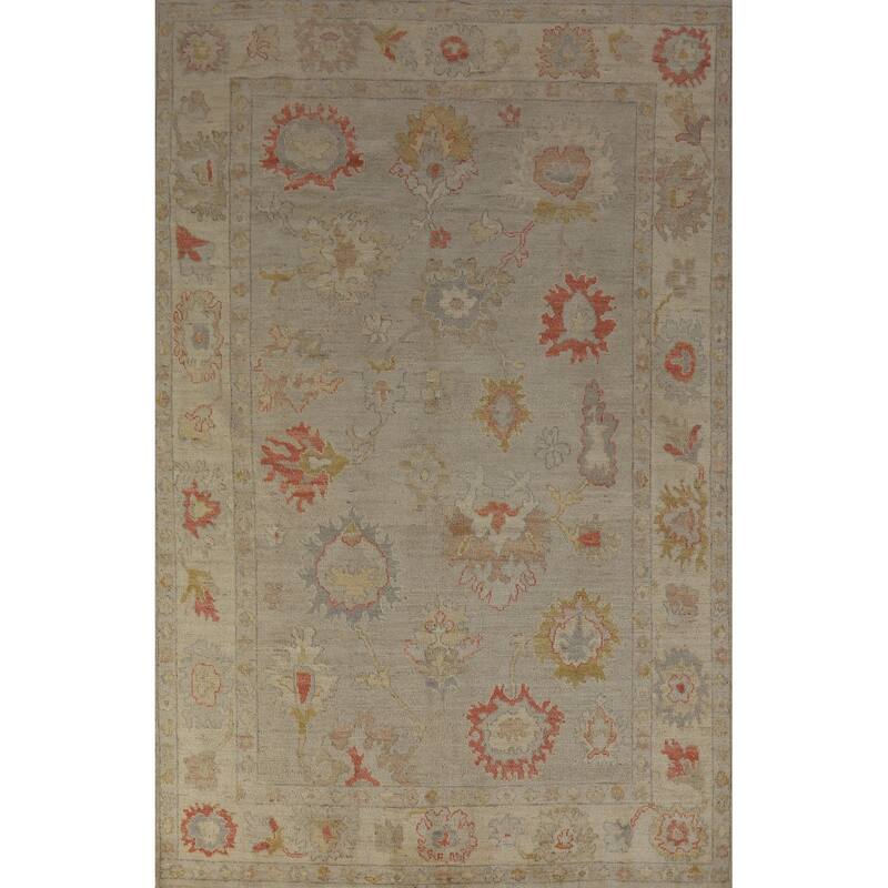 Hand Knotted Oriental 100% Wool Carpet Transitional All-Over Beige & Ivories Oushak Area Rug - 8' 10'' X 5' 10''