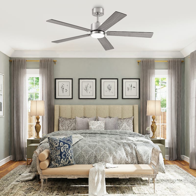 Vaczon 52" Modern Brushed Nickel Plywood Integrated LED Dimmable Smart Ceiling Fan with APP Control