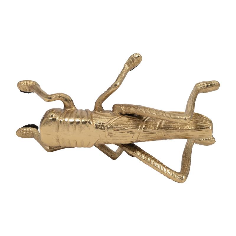 Sagebrook Home Decor: 9" Metal Grasshopper Figurine in Gold - Aluminum and Suar Wood - Sophisticated Home Accents