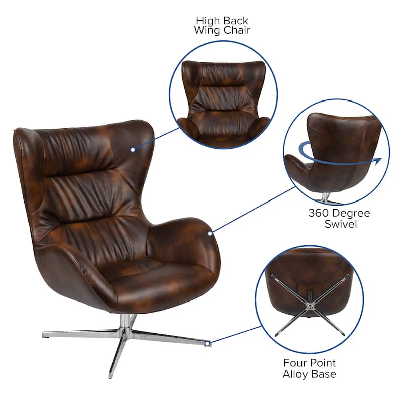 Home and Office Retro Swivel Wing Accent Chair - 35"D x 32.5"W x 40.5"H