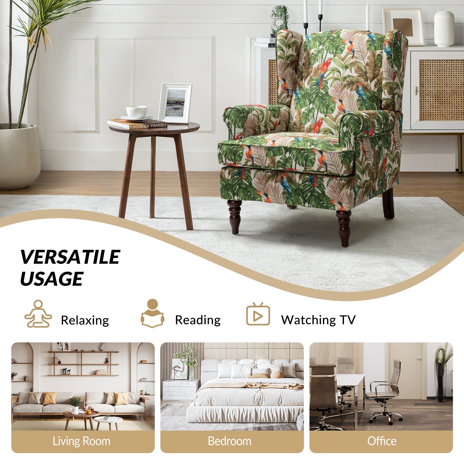 Epimethis Traditional Fabric Accent Armchair with Turned Legs by
