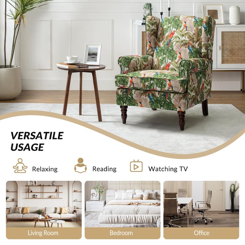 Epimethis Traditional Fabric Accent Wingback Armchair with Turned Legs by HULALA HOME