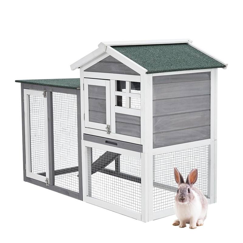 Rabbit Hutch Indoor and Outdoor Bunny Cage for Small Animals with 2 Lockable Doors