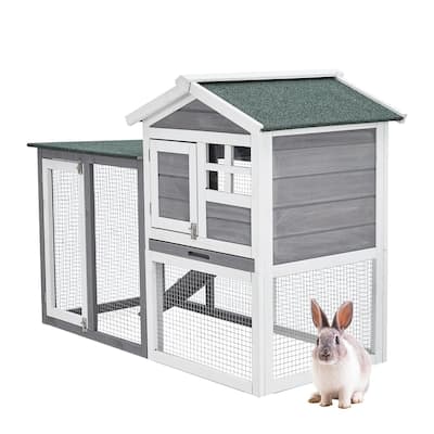 Rabbit Hutch Indoor and Outdoor Bunny Cage for Small Animals with 2 Lockable Doors