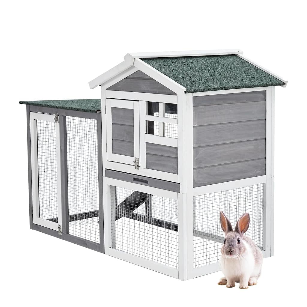 Rabbit Hutch Indoor and Outdoor Bunny Cage for Small Animals with 2 Lockable Doors
