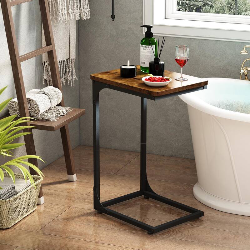 C Table Side Table Set of 2 Living Room Sets C Shaped Couch Tray End Tables Farmhouse, Rustic Brown (017-30BN)