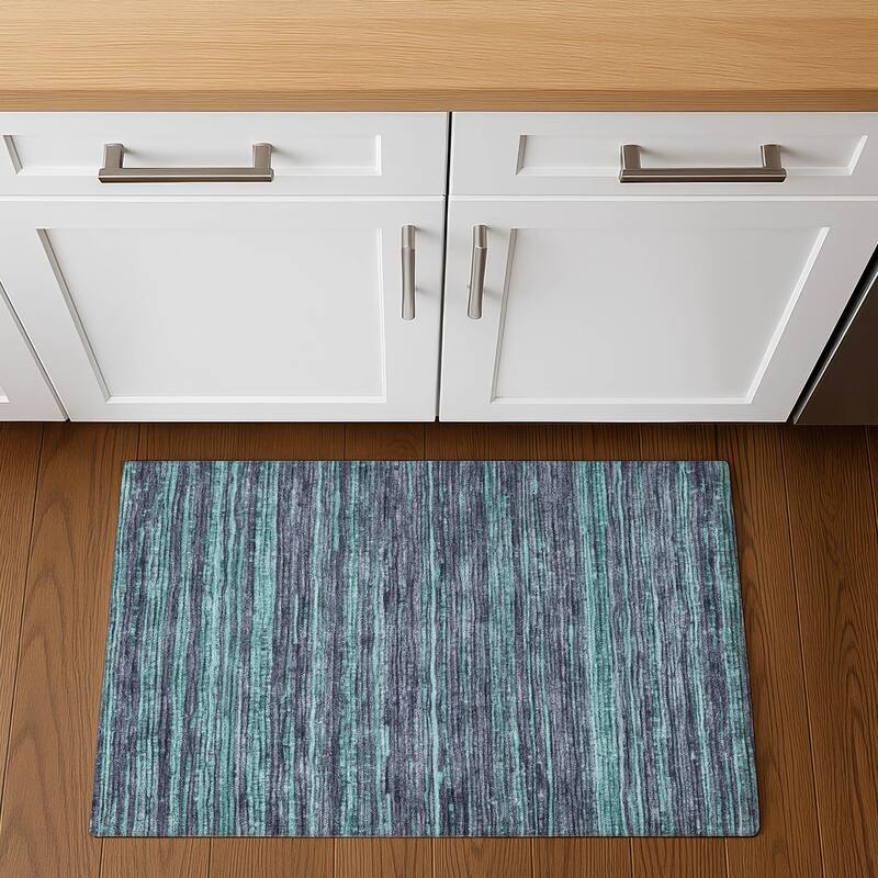 Premium Washable Super Soft Casual Stripes Mayfield Rug - 1'8" x 2'6" - Teal