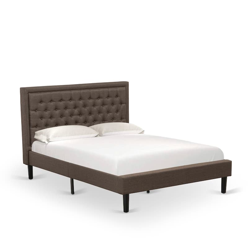 East West Furniture Queen Bed Set - Queen Bed Frame Size Brown Headboard with Nightstand - Black Finish Legs(End Table Options)