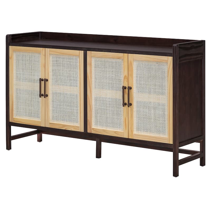 Rustic Decorative Rattan Doors Sideboard with Adjustable Shelves for Entryway