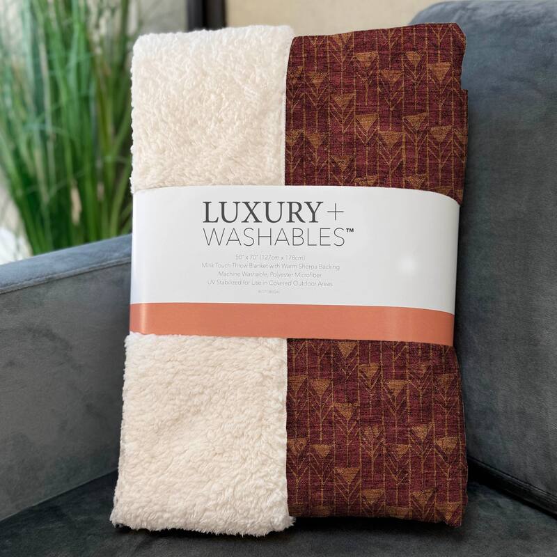 Premium Machine Washable Modern Boho Sherpa Throw Blanket