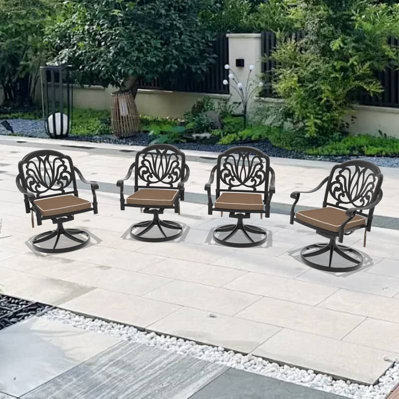 Black Swivel Aluminum Patio Outdoor Dining Chair (4-Pack)