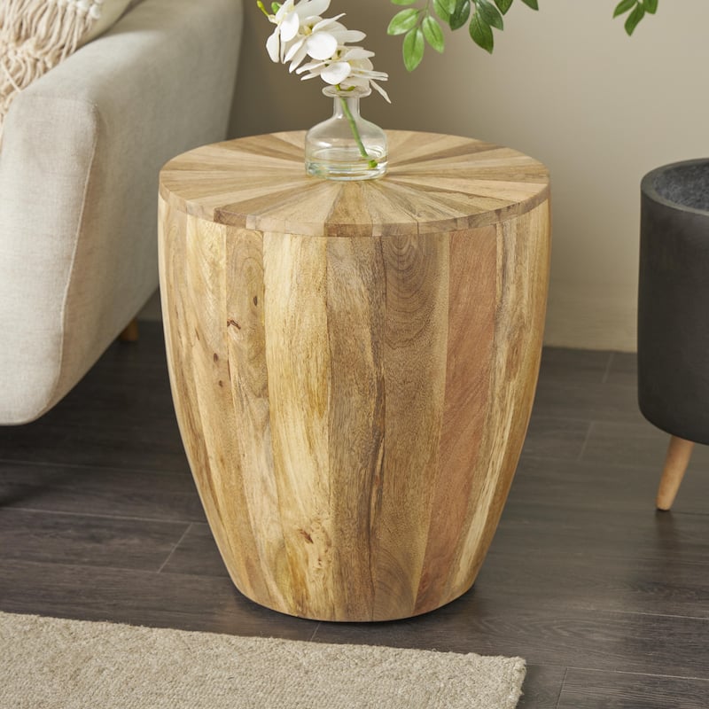 Mango Wood Handmade Drum Side End Accent Table - Brown - Roche River Decor