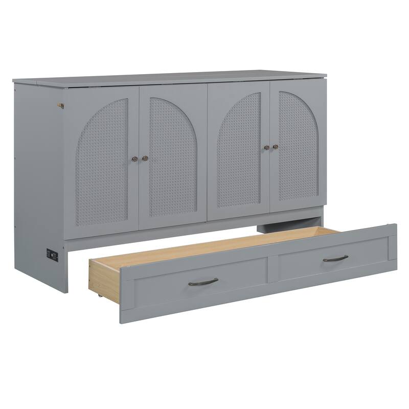 Queen Size Murphy Bed with Large Storage Drawers, USB Charging Port, and Space-Saving Design for Small Rooms