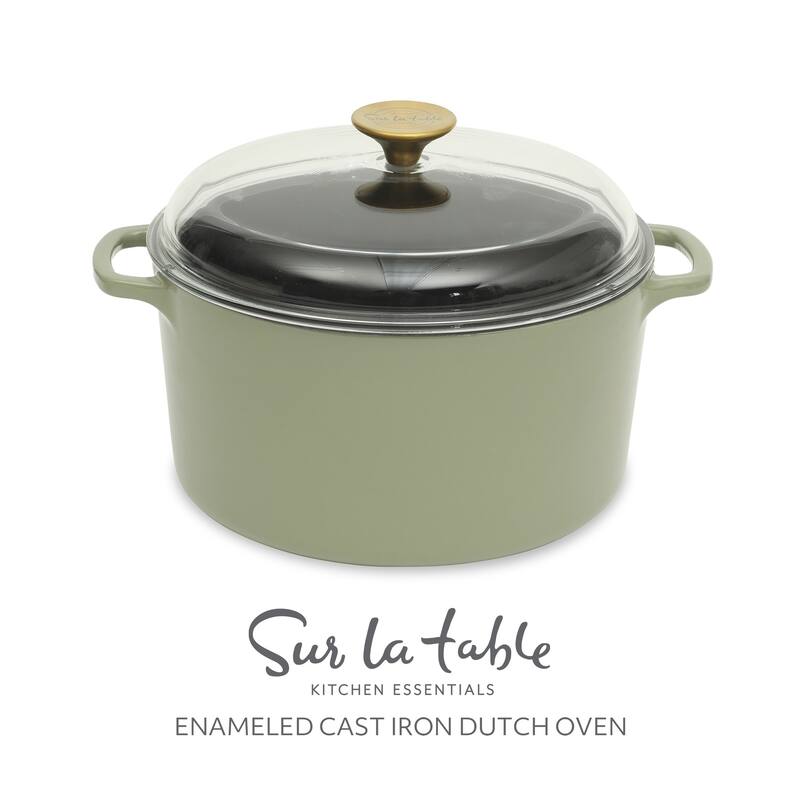 Sur La Table Enamel-Coated Cast Iron Dutch Oven Pot with Oven Safe Glass Lid, Oven-to-Table Cookware for Stews & Braising