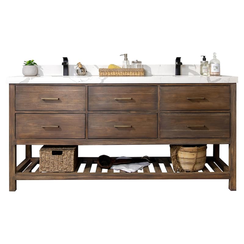 Willow Collections 72 in. W x 22 in. D Parker Solid Teak Double Sink Bathroom Vanity with Countertop
