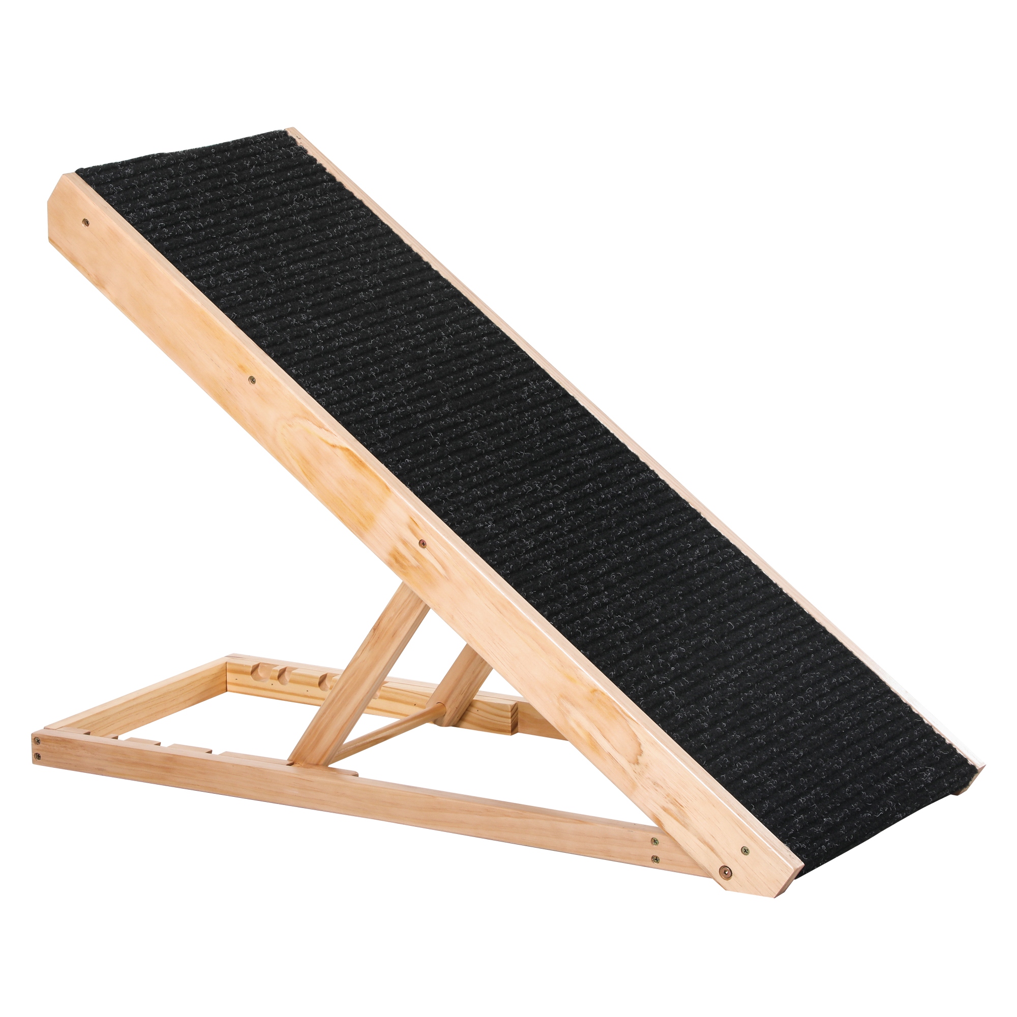 PawHut Pet Ramp Bed Steps for Dogs Cats Foldable Height Adjustable with Non slip Carpet Pine Wood 35.5 L x 16 W x 24 H Black 35.5 x 15.75 x 24