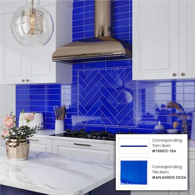 Apollo tile 3" x 12" Colorway Glossy Cobalt Blue Glass Tile (5 sq ft/case) - 20 Pack