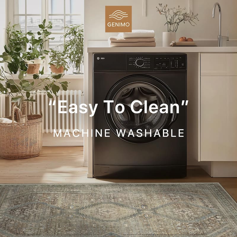 Mcow Low Pile Machine Washable Non-Slip Area Rug - Green - 5'X7' - Rectangle