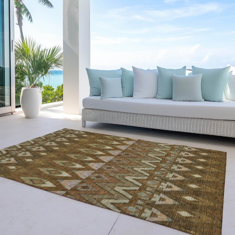 Machine Washable Indoor/ Outdoor Chantille Geometric Boho Rug