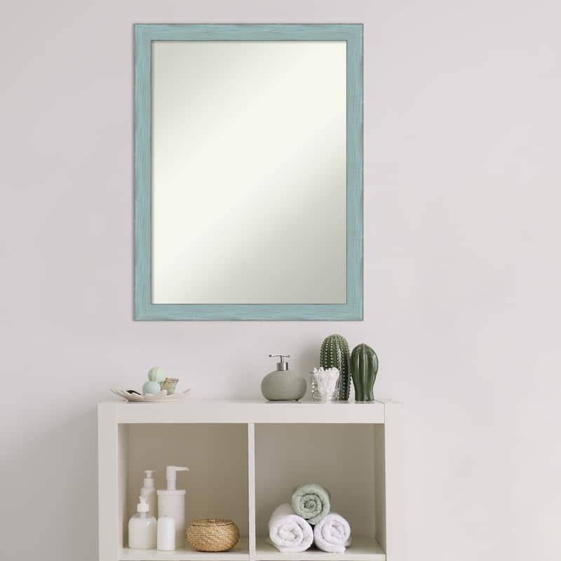 Non-Beveled Wood Bathroom Wall Mirror - Sky Blue Rustic Frame