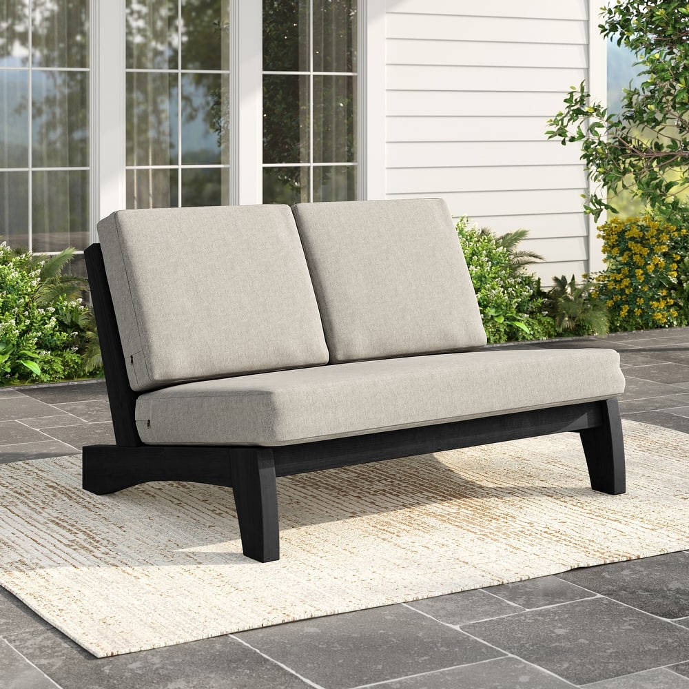 Outdoor Teak Wood Patio Loveseat with Cushions