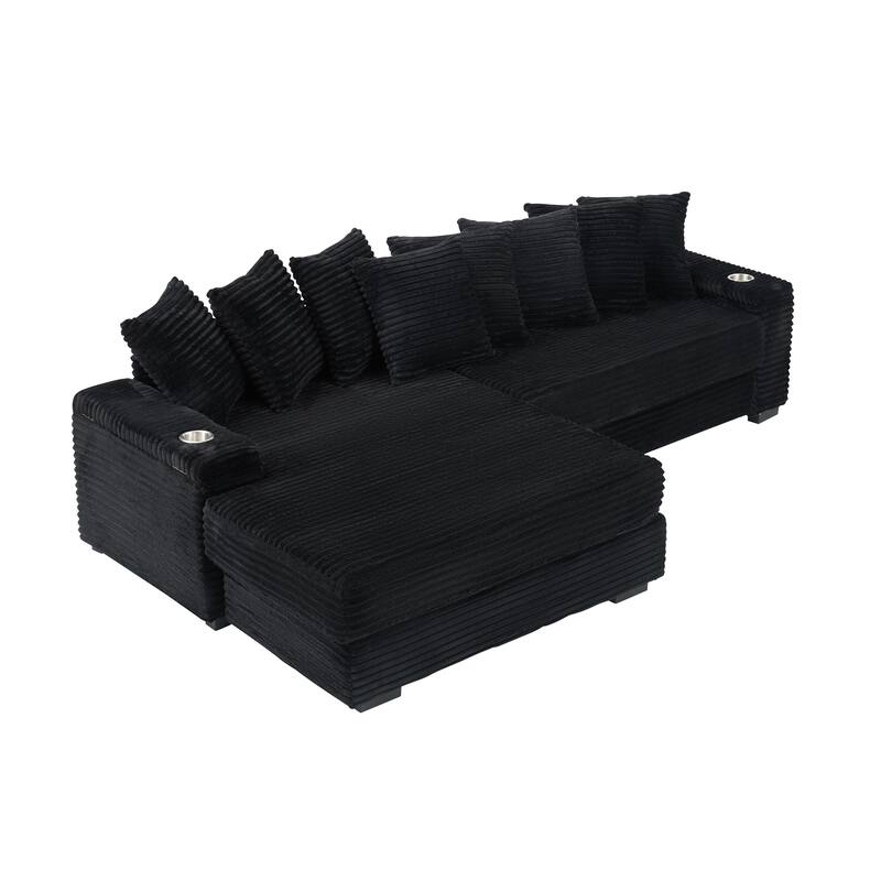 Oversized Two-Piece Couches, L Shaped Sofa, Corduroy, Right Chaise Daybed,with Armrests,Eight Throw Pillows,Corner Sofa