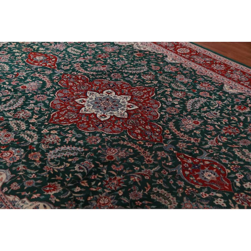 Vegetable Dye Green Aubusson Chinese Rug Hand-Knotted Wool Carpet - 8'7"x 11'8" - 8'7"x 11'8" - Green
