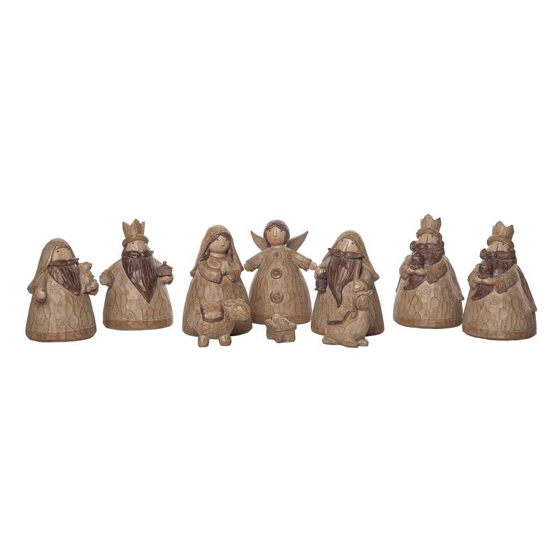 Transpac Resin 4.75 in. Brown Christmas Carved Nativity Set of 10