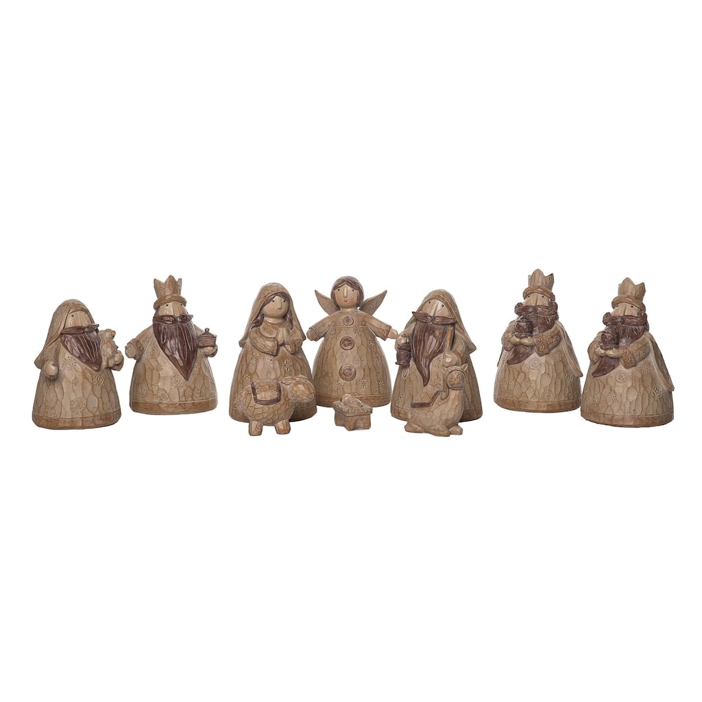 Transpac Resin 4.75 in. Brown Christmas Carved Nativity Set of 10