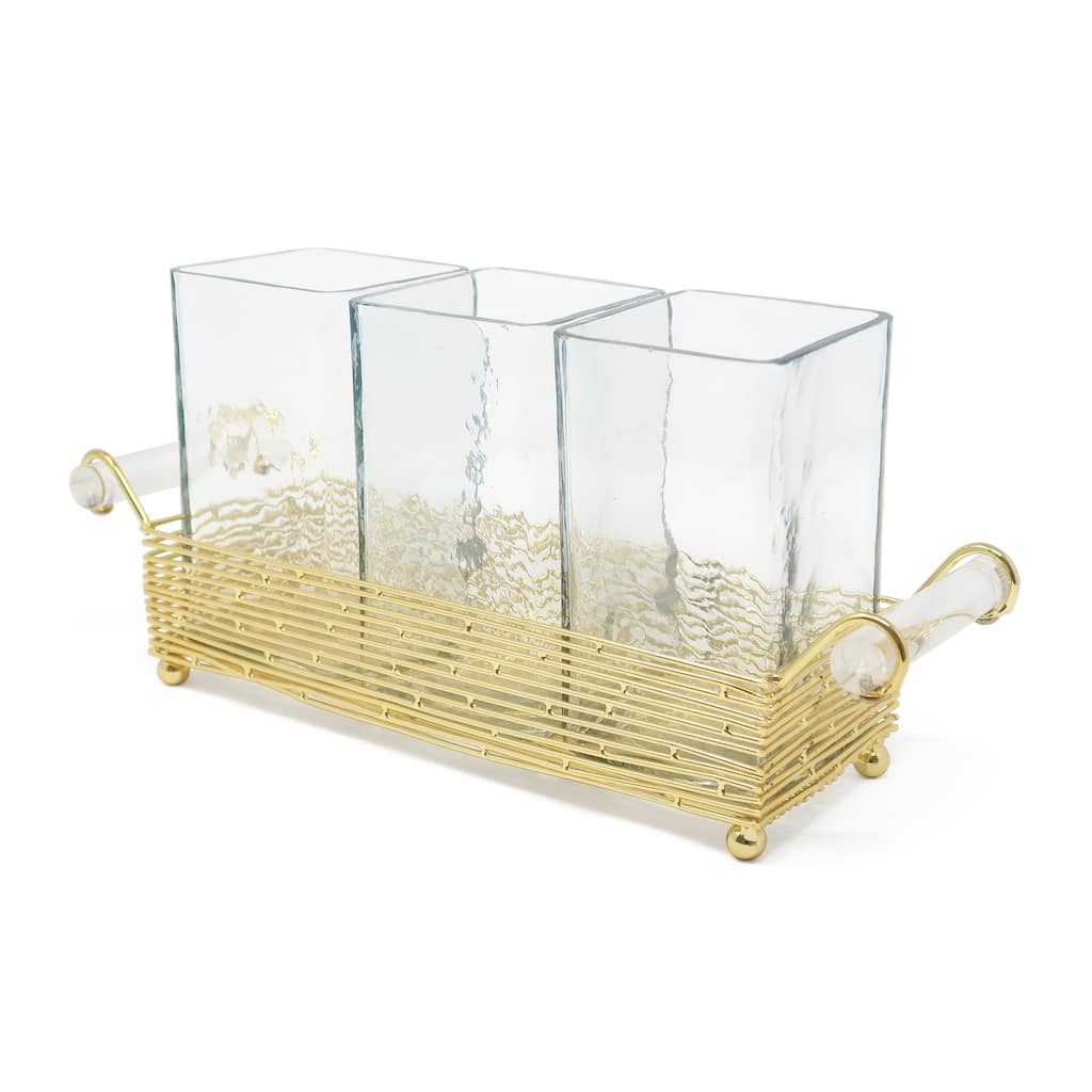 Cutlery Holder with Gold Stand and Cylinder Handle - N/A