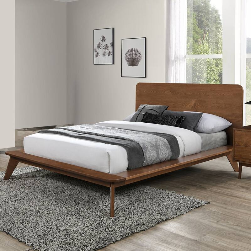 Wooden Bed with Tapered Angled Legs in Walnut