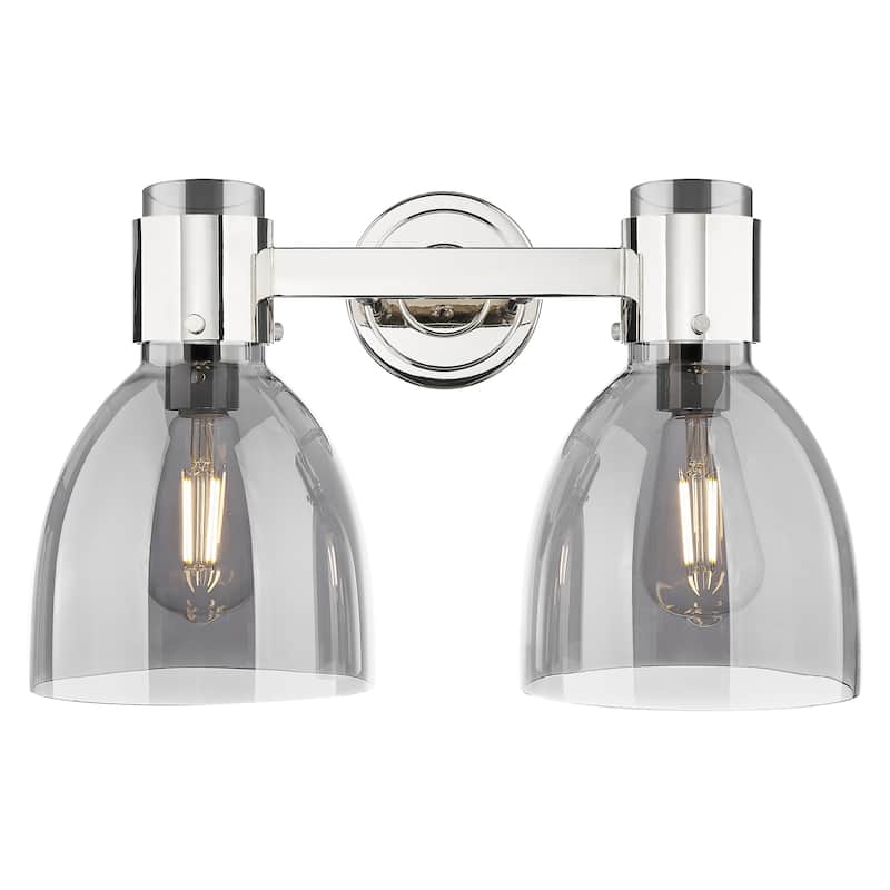 Innovations Lighting Downtown Urban - Lawton Bell - 2 Light 16" Wall-Mounted Bath Vanity Light - Polished Nickel, Light Smoke