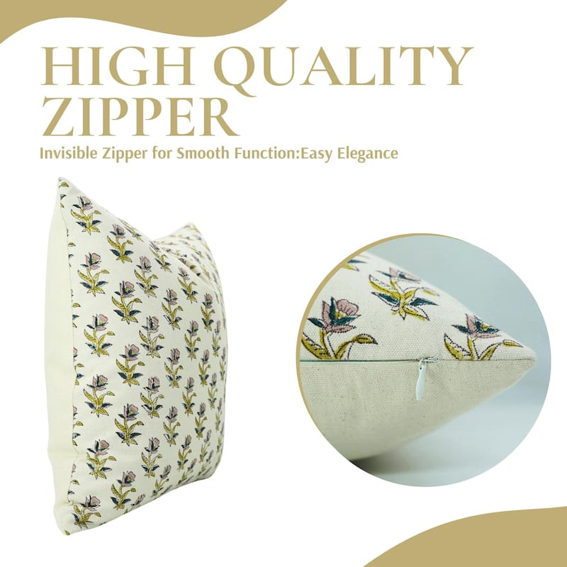 Fabdivine Hand Block Print Pillowcase in Cotton for Hotel Floral Cushion Cover Farmhouse Throw Décor, Coastal Tulip