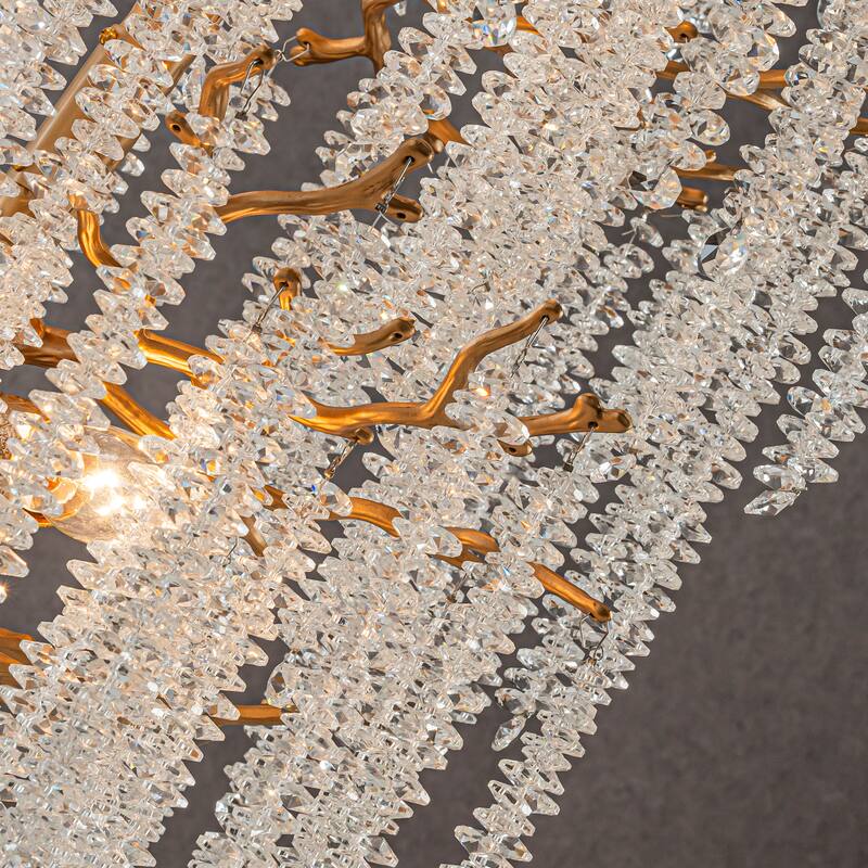 24'' W x 156'' H 21-Light Tree Branch Glass Chandelier in Antique Brass with Clear Glass for Staircases, and Tall Ceilings