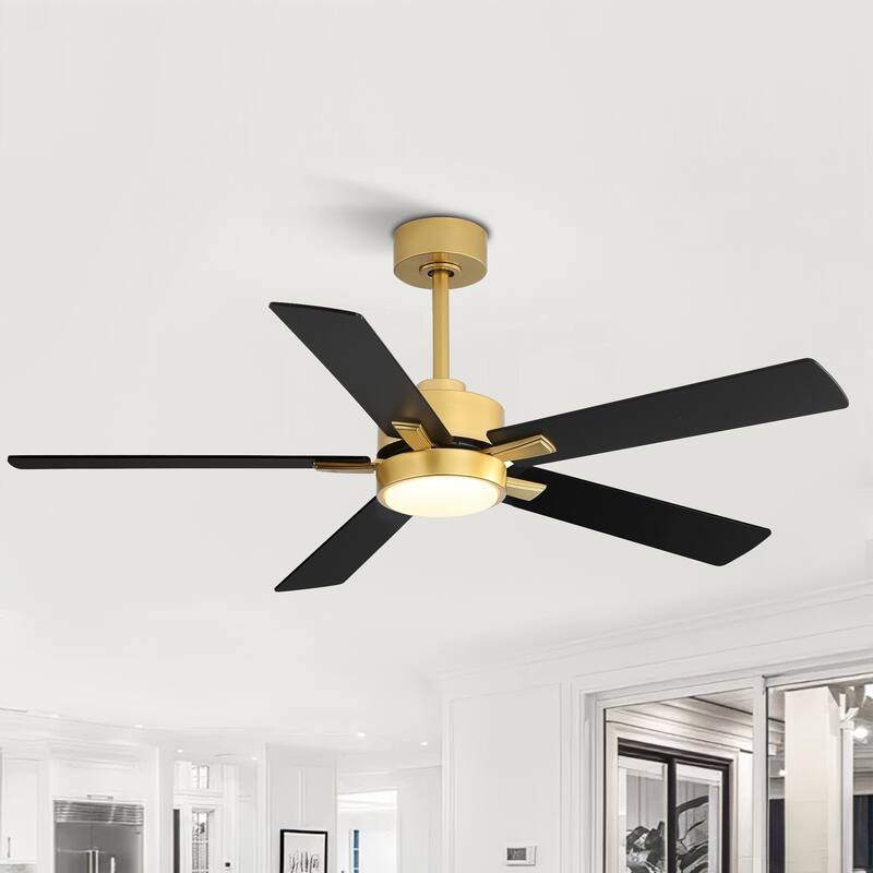 52-IN LED Ceiling Fan with Light Kit and Remote- 5 Blade - BlackGold