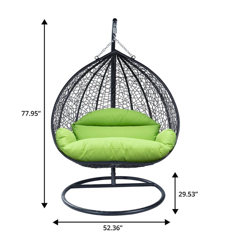 2-Person Outdoor Hanging Egg Chair with Teardrop Frame, Weather-Resistant Cotton Cushioned Seat for Patio and Indoor Use