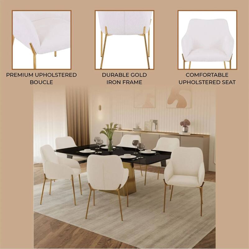 Zaire Upholstered Dining Chair in Velvet/Leather/Boucle with Gold Chrome Iron Set of 2