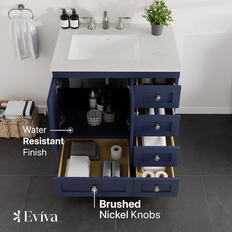 Eviva Acclaim 30"W x 22"D Bath Vanity with Carrara Quartz Top