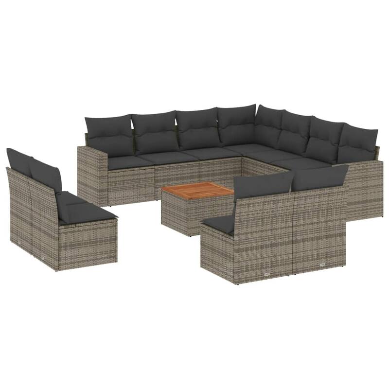vidaXL Patio Sofa Set with Cushions Outdoor Furniture 12 Piece Poly Rattan - 21.7 x 21.7 x 14.6
