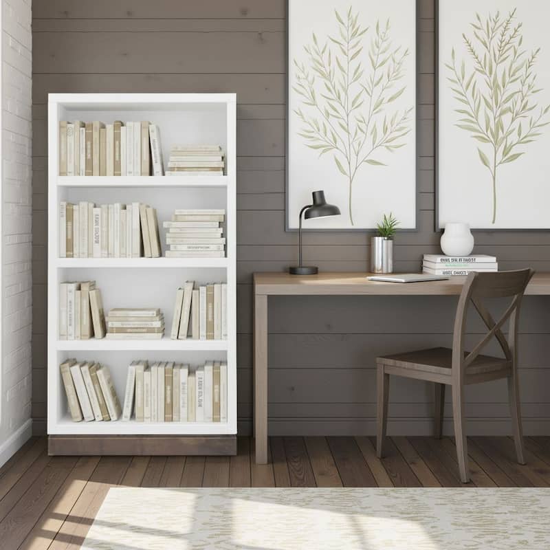 Bridgevine Home Nora Modular 60 inch High Bookshelf, No Assembly Required, Two-Tone Finish