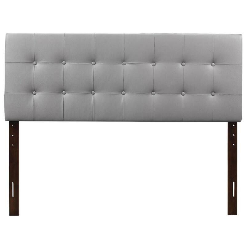 Full Headboard Light Grey Tufted Faux Leather, Adjustable Height, Asian Style, Dorm Room Decor, Bedroom Upgrade