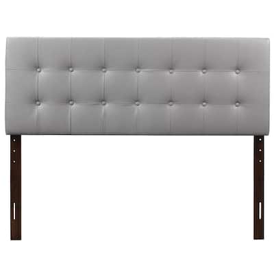 Full Headboard Light Grey Tufted Faux Leather, Adjustable Height, Asian Style, Dorm Room Decor, Bedroom Upgrade